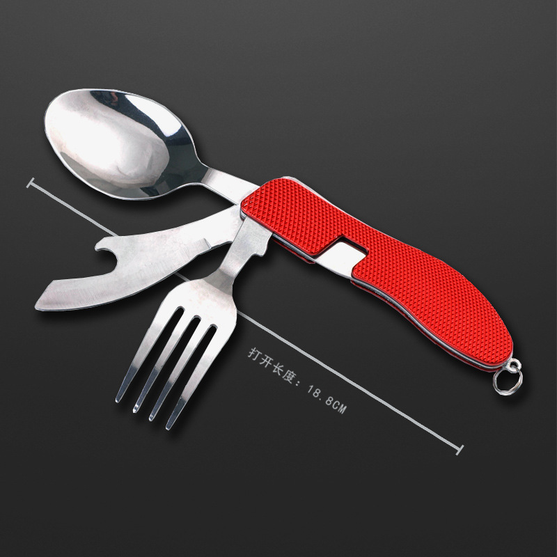 Multifunctioneel opvouwbaar bestekset voor buiten met vier messen, vorken en lepels
