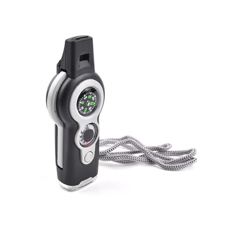 Professionele zeven-in-een multifunctionele survival survival fluit kompas thermometer SOS noodband hoge frequentie fluit