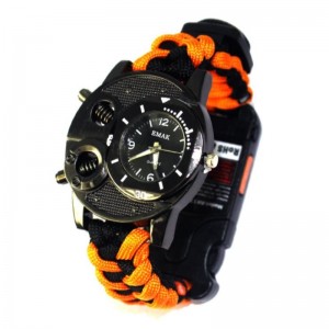 Multifunctioneel creatief buiten verkoop survival survival horloge veiligheidstouw geweven thermometer horloge